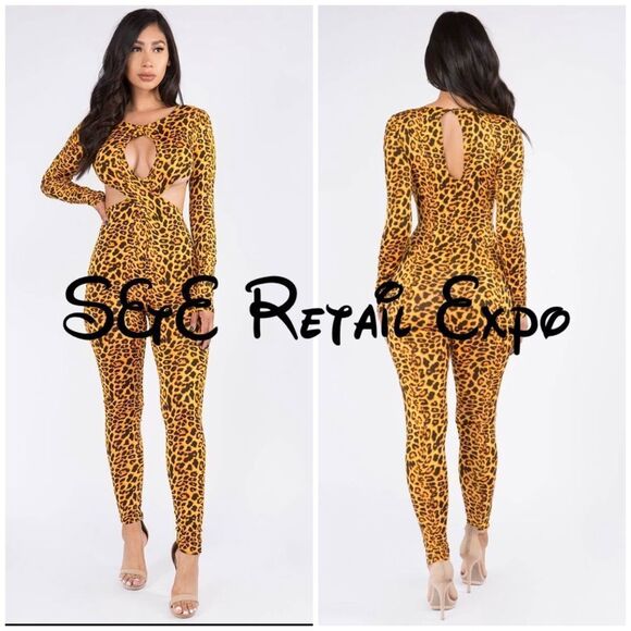 COPY - Leopard Print Open Sides Jumpsuit - Picture 1 of 7
